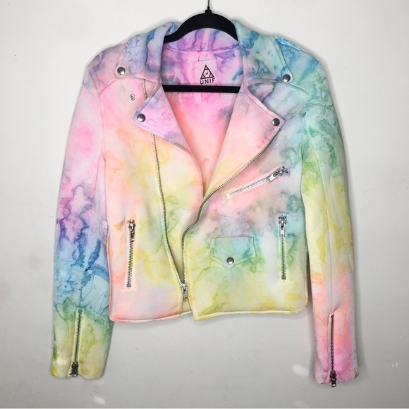 RARE UNIF I Dye Rainbow Neoprene Moto Jacket - Picture 5 of 16
